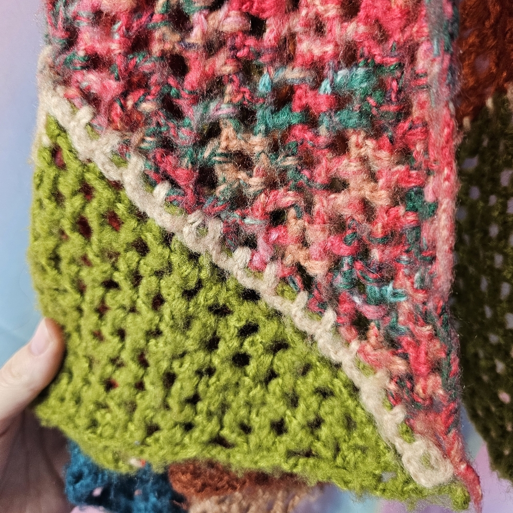 Rainbow Patchwork Crochet Sleeveless Cardigan - image 3